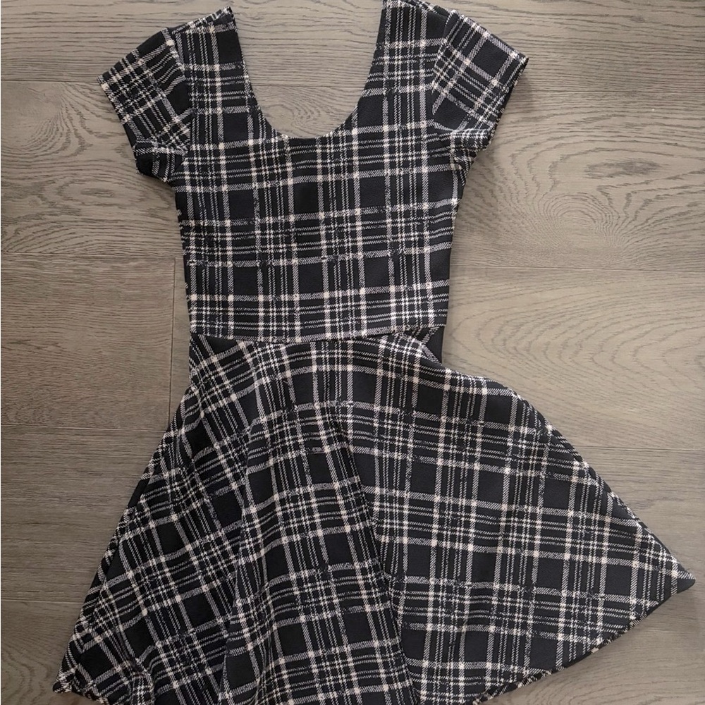 Planet Gold Plaid Scoop Neck Mini Dress XS